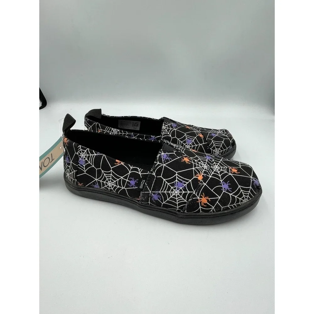 NWOB TOMS‎ Youth Spiders Alpargata Espadrille Shoes Black Glow US 2